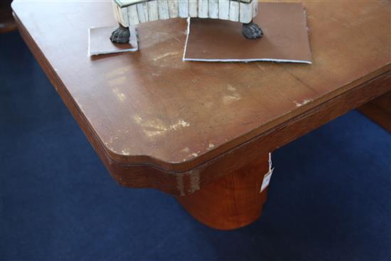 An Art Deco satin walnut dining table, 6ft x 3ft